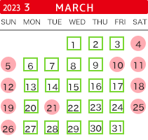 2023年3月の開館カレンダー
